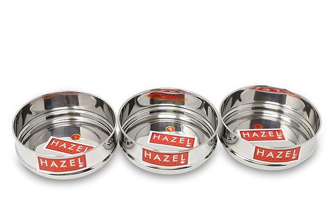 HAZEL Cooker Separator Small Size | 500 ml Each Mini Vessel for Cooker Set of 3 with Glossy Finish | Utensil Set Stainless Steel Cooker Dabba | Stackable Cooker Container Fits in 3 Litre Cooker