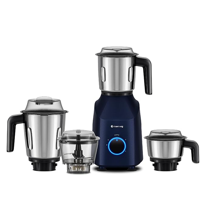 Atomberg Yulia 750 Watt Mixer Grinder | 4 Multipurpose Jars including Chopper Jar | Coarse Mode for Silbatta-like Textures | Powerful Intelligent Motor | Advanced Safety Features | Ritz Blue