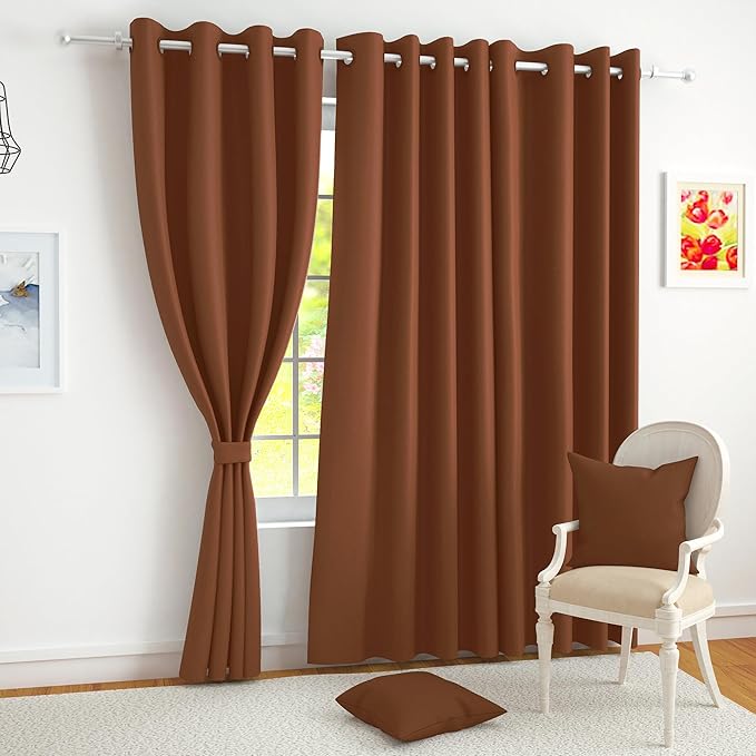 Story@Home Blackout Door Curtains 7 Feet Long Set of 1 | Plain Printed | 85% Room Darkening Curtain | Thermal Insulated | Curtains for Living Room | (116 x 215 cm, Brown) | Perfect for Home Decor