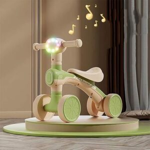 Balance Bike Colorful Lighting Kids for 2-6 Year Old Girl & Boy, Toddler Training Walker, 4 Wheels & Comfortable Seat, First Birthday Gift (Green)