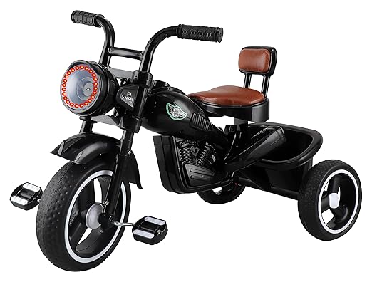 JoyRide Ninja Plug N Play Durable Kids/Pedal Baby Tricycle, Storage Basket, Leather Seat, Led Headlight, Music for 18 Months to 5 Years Boys/Girls/Carrying Capacity Upto 30 Kgs (Black)