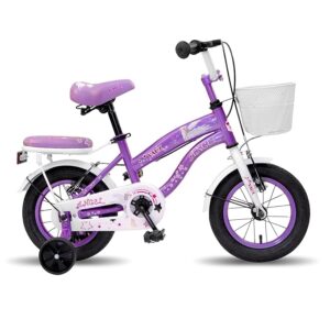 Vaux Angel Cycle for Girls 12T with Age 2 to 4 Years with Support Wheels, Basket,Backseat, 95% Assembled, Ideal Height:2ft to 3ft (Purple)