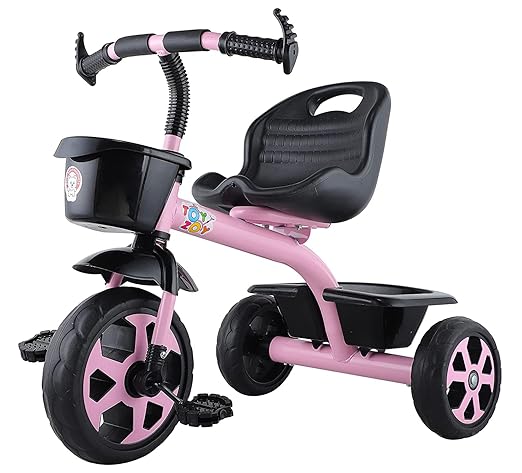 JoyRide Stylish Sports Trike Push & Plug Baby Trike| Tricycle with Dual Storage Basket for Kids| Boys| Girls Age Group 2 to 5 Years (Pink)