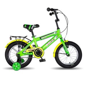 Vaux Excel Kids Cycle for Boys & Girls 3 to 5 Years with Training Wheels & Carrier, 14T Cycle for Kids with Steel Frame, Alloy Rims & Tubular Tyres,95% Assembled, Ideal Height:2.9ft-3.6ft(14T,Neon)