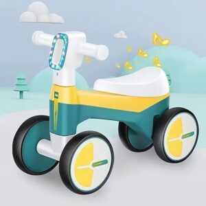 Kids Balance Bike with Music & LED Lights | 4 Wheel Toddler Ride On Toy for 1-5 Years Boys & Girls | Lightweight, Safe & Durable Baby Walker Bike |Green & Yellow |KB-021|.