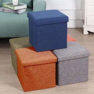 ALMAND Fabric Living Foldable Storage Bins Box Ottoman Bench Container Organizer With Cushion Seat Lid,Cube,Multi Colour(30X30X30 Cm) (1 Pcs), Multi-coloured