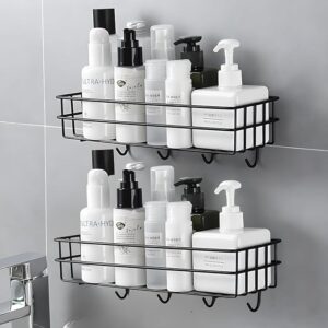 Boniry 2 Pcs Stainless Steel Bathroom Shelf for Wall | Self Adhesive Bathroom Organiser | 4 Hooks for Towel Holder | Space-Saving Wall Mounted Bathroom Shelf with Elegant Design