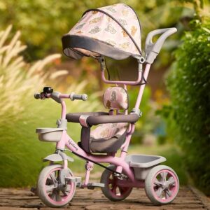 Lifelong Kids Parental Control Tricycle with Hood,Harness,EVA Wheels, Bell & Storage Basket