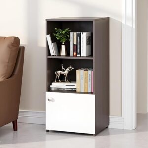 FURNEASER Vivid Compact Engineered Wood Storage Cabinet | Multi-Purpose Bookshelf with 2 Open Shelves & Door | Modern Wooden Organizer for Living Room, Bedroom & Office 91x42x30cm - Wenge & White