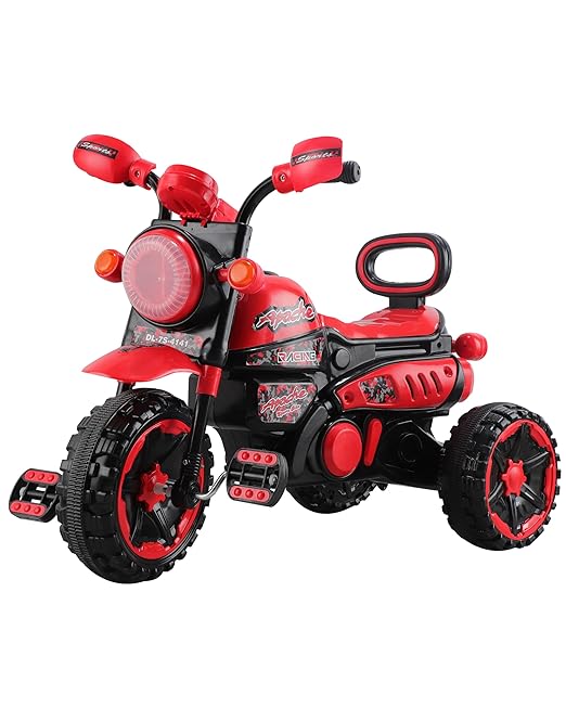 FunRide Kids Tricycle - Front Headlight and Musical - 2 Years to 5 Years - Trike for Indoor and Outdoor - Up to 30 Kgs - Powar Red Black Made in India