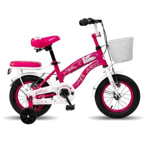 Vaux Angel 12inch Kids Cycle for Girls 2 to 4 Years with Support Wheels, Basket & Cushioned Backseat, 95% Assembled, Ideal Height:2ft to 3ft (Pink)