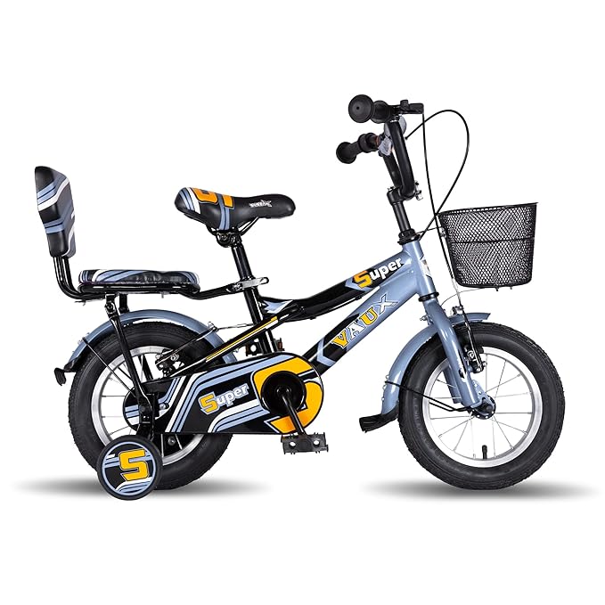 Vaux Super Kids Bicycle for 2 to 4 Years Old with Training Wheels, Backseat & Basket Ideal for Both Boys & Girls with Steel Frame & Alloy Rims, 95% Assembled Delivery, Ideal Height:2ft to 3ft(Purple)