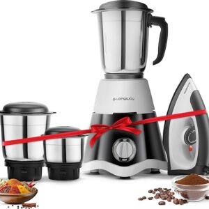 Longway Super Dlx 700 Watt Mixer Grinder with 3 Jars for Grinding, Mixing with Powerful Motor & Kwid 1100 Watt Dry Iron | 1 Year Warranty | (Black & Gray, Combo Offer)