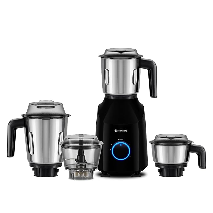 Atomberg Yulia 750 Watt Mixer Grinder | 4 Multipurpose Jars including Chopper Jar | Coarse Mode for Silbatta-like Textures | Powerful Intelligent Motor | Advanced Safety Features | Gloss Black