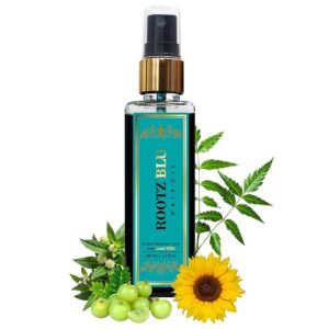Rootz BLU Hair Oil (100 ml) | Goat Milk Natural Hair Growth Oil Anti-Hair Fall | Bhringraj Oil for Scalp Nourishment Processed with Kshir Pak Vidhi for Hair Fall