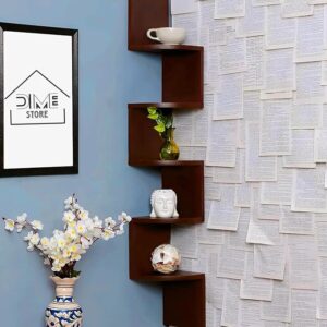 Dime Store Wooden Wall Shelves | Corner Wall Shelf | Hanging Corner Shelves for Living Room, Floating Wall Mounted Shelfs 5 Tier for Home Decoration Items