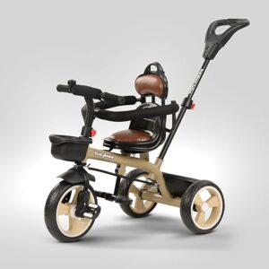 Baybee Albine 3 in 1 Baby Tricycle for Kids | Smart Balanced Tricycles with 180° Reversable Cushion Seat, Parental Handle & Safety Guardrail | Kids Cycle for 2-5 Years Boy Girl (Brown)