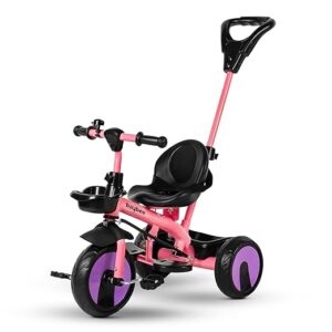 Baybee Trilo Pro Baby Tricycle for Kids | Plug N Play Kids Cycle with with Parental Handle & Safety Belt | Balanced Cycle Trikes with Front & Back Storage | Baby Cycles for Kid 2 to 5 Years (Pink)