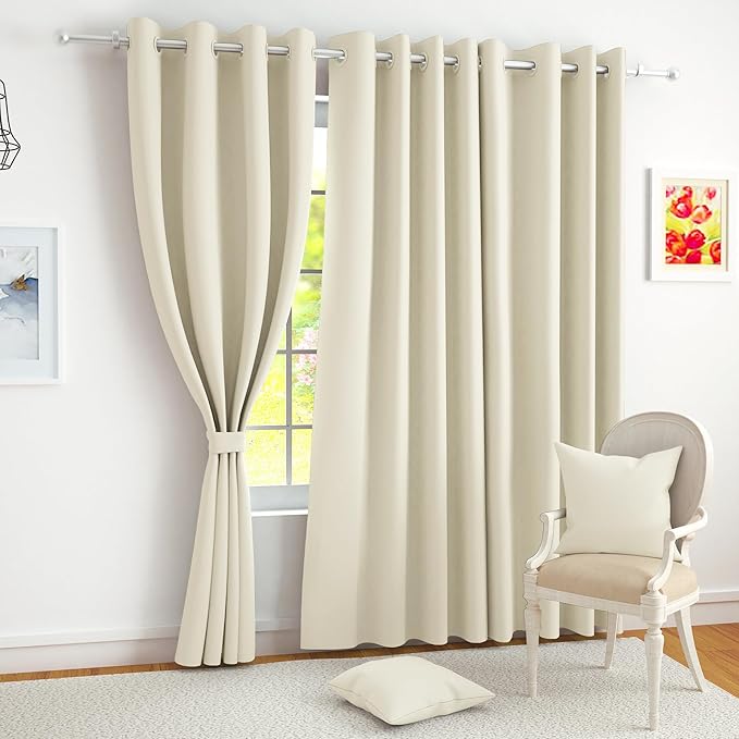 Story@Home Blackout Door Curtains 7 Feet Long Set of 1 | Plain Printed | 70% Room Darkening Curtain | Thermal Insulated | Curtains for Living Room | (116 x 215 cm, Beige) | Perfect for Home Decor