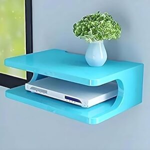 Dime Store Setup Box Stand/Set Top Box Stand Wall Mount for Home Wall Shelf for Holding Speakers WiFi Router Game Console Remote Streaming Device (Standard, Blue)(Engineered Wood)