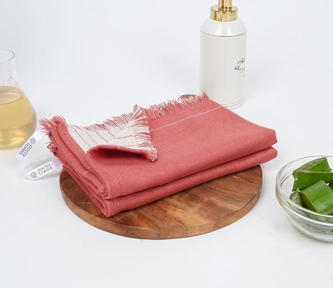 Doctor Towels World's First Aloe Vera Hand Towel Set of 2, Antimicrobial Towels, Super Soft, Ultra Absorbent, Quick Dry for Gym, Travel, School, Kitchen, Apricot Brandy