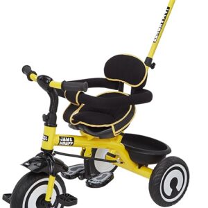 Amazon Brand - Jam & Honey Tricycle for Kids | 2-in-1 with Pedalling & Parental Control | Cushioned Seat | Guardrail & Anti-Slip Handle for Safety | for 2 Years+ Boys and Girls | Yellow and Black