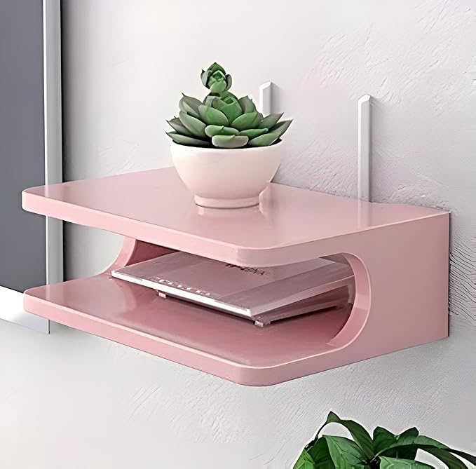 Dime Store Setup Box Stand/Set Top Box Stand Wall Mount for Home Wall Shelf for Holding Speakers WiFi Router Game Console Remote Streaming Device (Standard, Pink) (Engineered Wood)