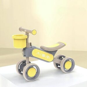 Balance Bike for 1-5 Years Kids | 4-Smooth Wheels Push Ride on for Toddlers | Lightweight, Durable, Safe & Stable Ride with Handlebar Basket | First Birthday Gift for Boys & Girls (Yellow)