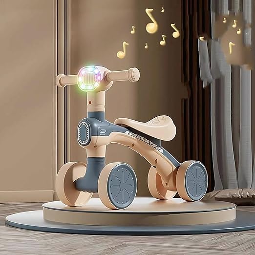 Balance Bike Colorful Lighting Baby for 2-6 Year Old Girl & Boy, Toddler Training Walker, 4 Wheels & Comfortable Seat, First Birthday Gift (Blue)