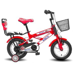 Vaux 2Cati Cycle for Kids 12inch for 2 to 4 Years Old with Basket, Support Wheels & Backseat with Backrest, Ideal for Both Boys & Girls with Steel Frame & Alloy Rims, Ideal Height:2ft to 3ft(Red)