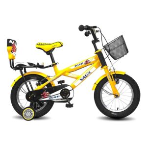 Vaux 2Cati Cycle for Kids 3 to 5 Years with Sidewheels, Basket & Backseat, 14T Cycle for Kids with Alloy Rims & Tubular Tyres, Bicycle for Boys & Girls with Ideal Height 2ft 8inch-3ft 6inch (Yellow)
