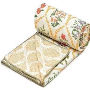 COZY FURNISH Summer Single Bed Blanket 144x220CM,Cooling Microfiber Cotton,Lightweight 150GSM AC Comforter,Soft Breathable Floral Print Quilt,Thin Blanket for Summer,Perfect for Gifting,Multicolor