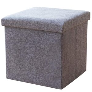 Fabric Linen Collapsible Folding Ottoman Footrest Sitting/Storage Cube Stool Bag Bedding Organizer- Grey