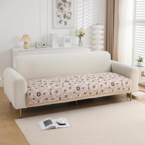 HOKIPO 'HomeHues Series' Printed Quilted Sofa Cover Mats for L Shape and 1/2/3 Seater Sofa. Make Your Own Sofa Cover Set, Mat Length 90(D) x 220(L) cm, Light Peach Candytuft (IN-816-D6)