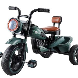 JoyRide Ninja Plug N Play Durable Kids/Pedal Baby Tricycle, Storage Basket, Leather Seat, Led Headlight, Music for 18 Months to 5 Years Boys/Girls/Carrying Capacity Upto 30 Kgs Military Green