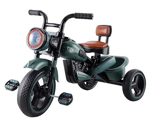 JoyRide Ninja Plug N Play Durable Kids/Pedal Baby Tricycle, Storage Basket, Leather Seat, Led Headlight, Music for 18 Months to 5 Years Boys/Girls/Carrying Capacity Upto 30 Kgs Military Green