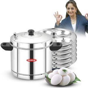 PANCA Stainless Steel Idli Cooker 6 Plates, 24 Cavity Idli Maker with Whistle, Rust-Free, Durable, Easy to Clean, Makes Soft & Fluffy Idlis