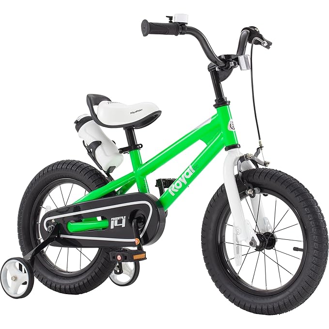 RoyalBaby Bicycle for Kids Cycle for 3-5 Years Boys & Girls 14 Inch | Training Wheels | Adjustable Seat | 1 Year Warranty | Green