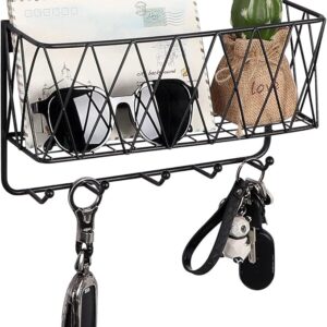 Metal Wall Key holder for home decor stylish - Bathroom Shelf Organiser for Wall without drill - Mounted Bathroom O rganizer with Hooks - Key Hanger for Wall