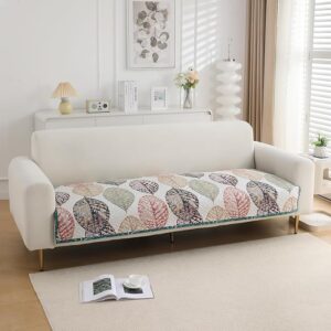 HOKIPO 'HomeHues Series' Printed Quilted Sofa Cover Mats for 1/2/3 Seater Sofa and L Shape. Make Your Own Sofa Cover Set, Mat Length 90(D) x 220(L) cm, Multicolor Linden Leaf (IN-816-D7)