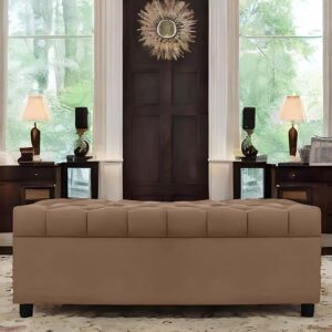 AMATA Eagle Solid Wood 2 Seater Ottoman/pouffe Camel Suede velevt Fabric Perfect for Home Living Office Room and Guests (Camel 3, 2 Seater)(3YEAR Warranty)