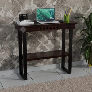 Wooden Console Table for Living Room | Solid Wood Sheesham Side Entrance Foyer Table with Drawer & Shelf Storage for Home, Office and Entryway | Walnut