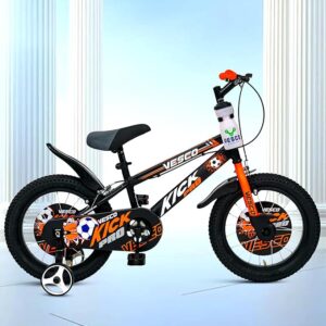 VESCO Kick Pro 16T Kids Cycle with Side Wheels | Rigid Suspension | 11 Inches Frame | Ideal for 4 to 6 Years Boys & Girls Kids Bike (Orange)