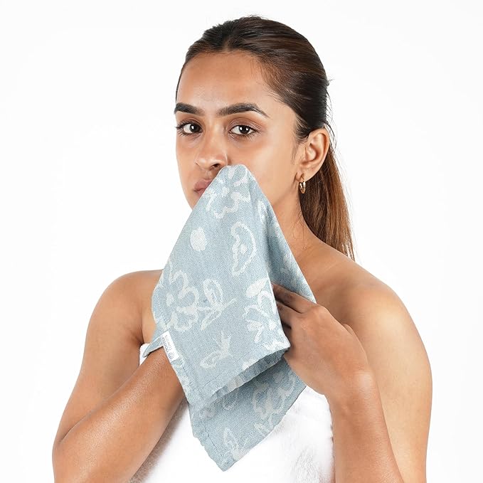 Doctor Towels World's First Banana Face Towel | Floral Pattern | Australian Formulated Antibacterial Treated, High Absorbent,Quick Dry, Super Soft, Skin Friendly | 35 x 35 cm | Pack of 2 | Chalk Blue