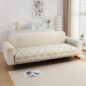 HOKIPO Polyester Printed Quilted Sofa Cover Mats For 1/2/3 Seater Sofa And L Shape. Make Your Own Sofa Cover Set, Mat Length 90(D) X 220(L) Cm, Light Green Ash Gypsy Flower (IN-816-D5)