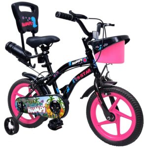 NORMAN JR, Humpy Collection - Premium Scandinavian Humpy Kids Bike Freestyle Cycles with Training Wheels, Bicycle for Kids 3 to 6 Years- Pink Panda and Black Bull
