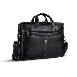 HAMMONDS FLYCATCHER Genuine Leather Office Bag for Men, 15.6 Inch Professional Black Laptop Bag for Men, Adjustable Strap & Multi Compartments, 1 Year Warranty - Office, Travel, Daily Use