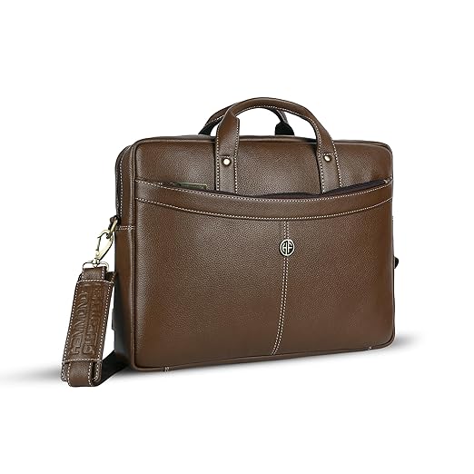 HAMMONDS FLYCATCHER Genuine Leather Office Bag for Men, 15.6 Inch Professional Brushwood Color Laptop Bag for Men, Adjustable Strap & Multi Compartments, 1 Year Warranty - Office, Travel, Daily Use