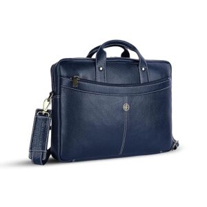 HAMMONDS FLYCATCHER Genuine Leather Office Bag for Men, 15.6 Inch Professional Blue Laptop Bag for Men, Adjustable Strap & Multi Compartments, 1 Year Warranty - Office, Travel, Daily Use