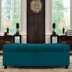 AMATA Eagle Solid Wood 2 Seater Ottoman/pouffe Ocean Blue Suede Velvet Fabric Perfect for Home Living Office Room and Guests (Ocean Blue 3, 2 Seater)(3 Year Warranty)